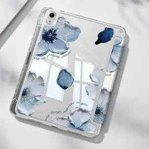 A Stylish Ink Blue Floral Case with Multiple Folds for Protecting Tablets, Compatible with for Ipad 11 2025, Air 7 2025, And Various Pro Models, Featuring Sleep/Wake Functionality