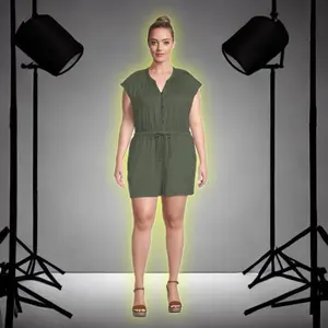 Terra & Sky Women's Plus Size Button-Front Knit Romper, 5" Inseam
