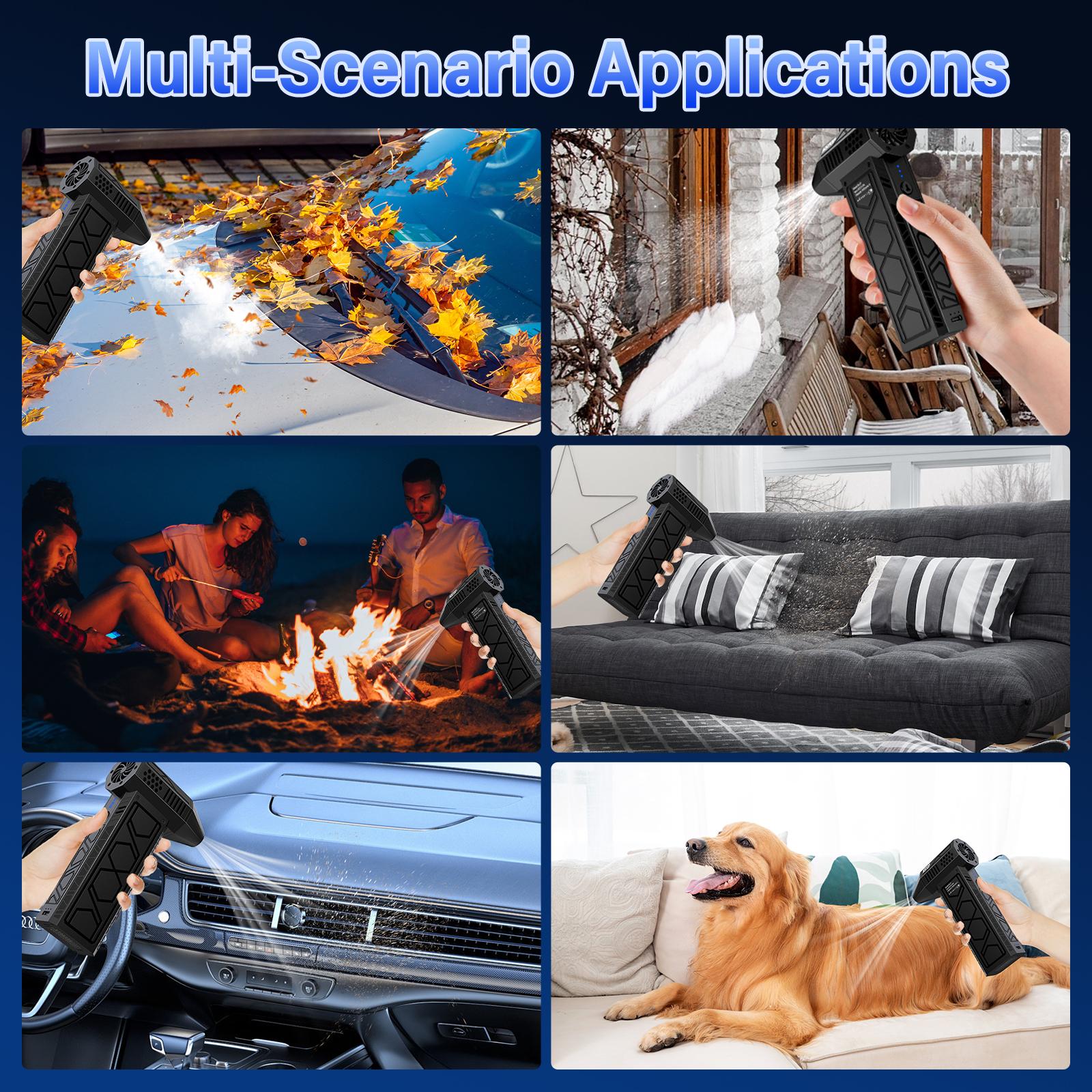 Electric Air Duster with Flashlight, Portable Cordless Leaf Blower, Turbo Fan, Rechargeable Cleaning Kit, Lightweight Jet Fan for Camping, Outdoors