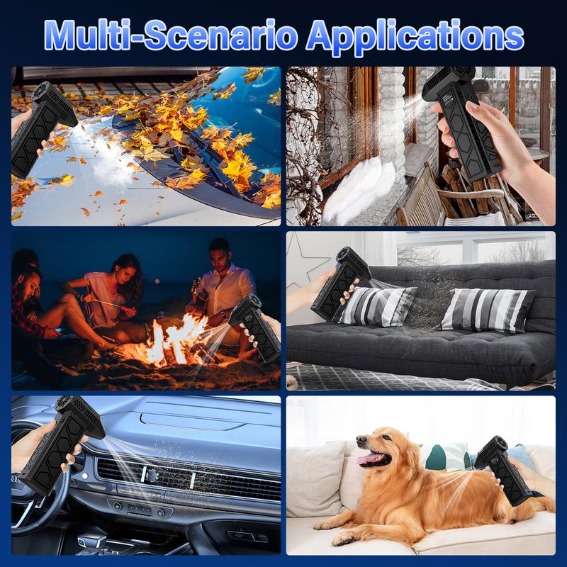 Electric Air Duster with Flashlight, Portable Cordless Leaf Blower, Turbo Fan, Rechargeable Cleaning Kit, Lightweight Jet Fan for Camping, Outdoors