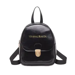 Black waxed leather mini backpack, women's lightweight small backpack, student travel casual crossbody bag