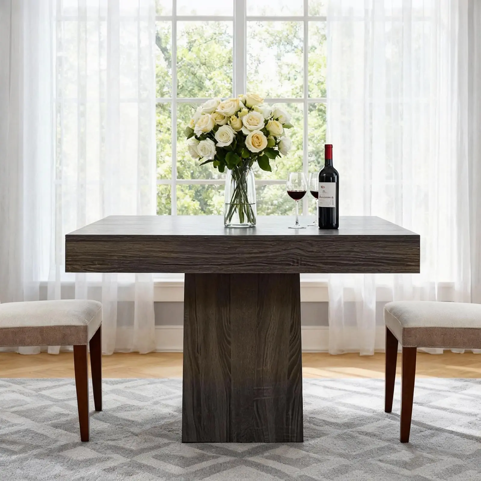 Garvee Compact 31.5" Square Dining Table for 4 with Pedestal Base – Small Farmhouse Kitchen Table for Apartment, Cafe & Breakfast Nook