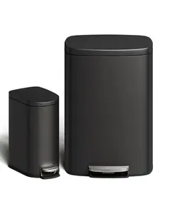 Garvee Step-On Trash Can Combo Set with 13 Gal and 2.6 Gal Capacity, Rustproof Garbage Bins Featuring Inner Buckets, Lids, Rear Handle, Available in Black, White, and Brown for Kitchen and Bathroom Use