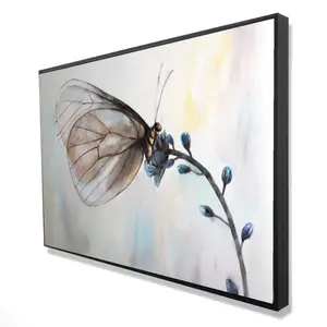 212 MAIN 24x36 in. Artistic Romantic Blue Butterfly on Flowers Wall Print - Vivid Colors Nature Artwork, Home Decor, Decoration, Bedroom Supply