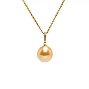 ANGEPERLE Universal-Clasp Pendant featuring a Saltwater Pearl and Golden Pearl 12-13mm TSGY163