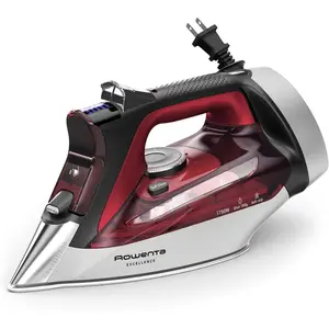 Iron, Focus Excellence Stainless Steel Soleplate Steam Iron for Clothes, Retractable Cord, 400+ Microsteam Holes, Powerful steam, LED Display, 1750 W Ironing Clothes, Cordreel, Red DW5433