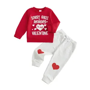 CPZVUCAK Toddler Baby Boys Girls Valentines Outfit Fashionable Letters Printed Long Sleeve Pullover with Pants 2 Pcs Fall Set