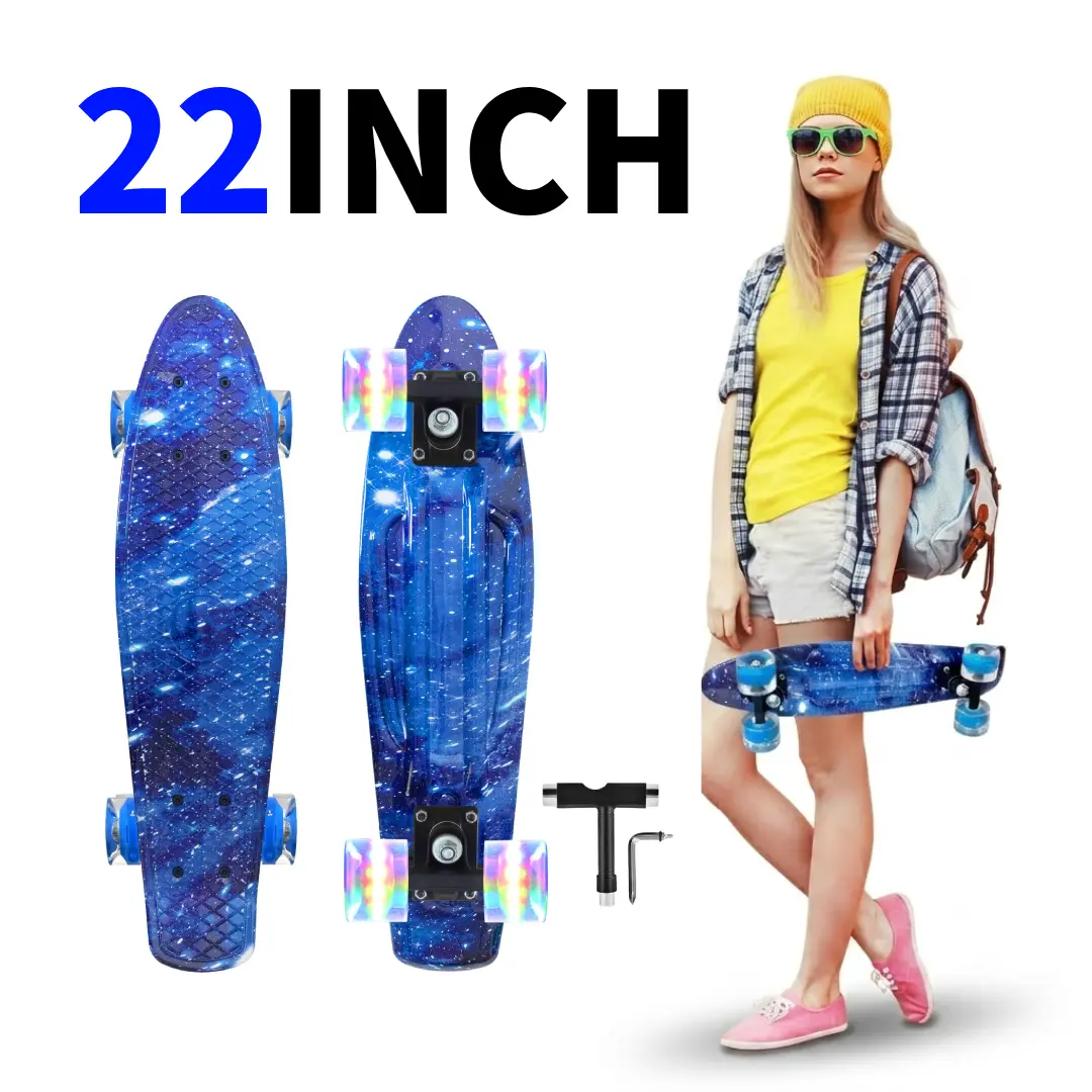 Nattork 22 Inch Mini Cruiser Skateboard - 21.73*5.9 Inch PP Deck, ABEC-7 Bearings, Colorful Light-Up Wheels, Fully Assembled, Lightweight Portable, 220 lbs Capacity, Youth Outdoor Activities Gear, Gift for Children Beginners, Boys, Polyurethane, Unisex Yo