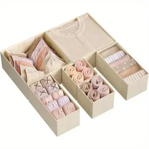 Six-Piece Drawer Storage Box Set, Folding Storage Boxes, Foldable Fabric Organizer, Fabric Bins, Divided Compartments, Ideal for Socks Bras Belts Scarves, Multi-Functional Practical Use