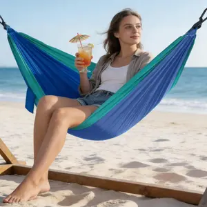 Double Camping Hammock Portable with Tree Straps, Lightweight Travel Hammock for Backpacking Hiking Outdoor Camping, Durable Gear for Beach Yard Patio Camping Adventures