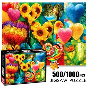1pc 1000 piece adult puzzle 70x50cm Heart - shaped Images with Flowers, Trees and Candies 500 pieces of paper jigsaw puzzle, suitable for adults and families, large-scale DIY puzzle interactive t