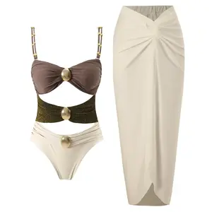 2025 New Two-Piece Bikini Swimsuit for Women Slimming Chiffon Skirt Swimwear Set swim