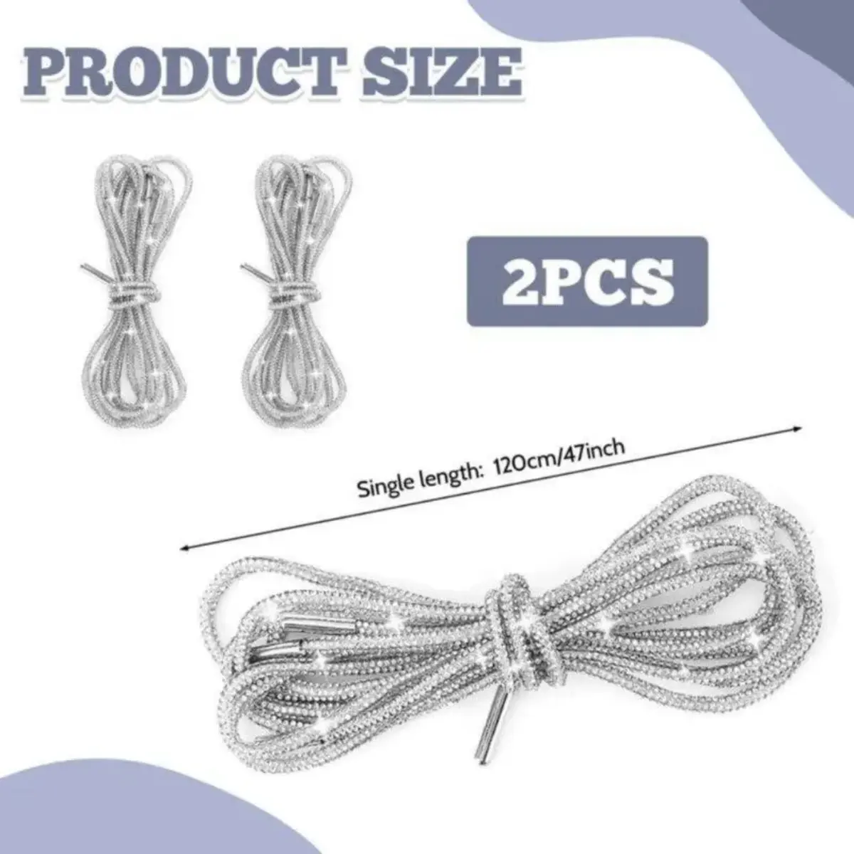 Glitter Rhinestone Shoelaces, 2-Pack No-Tie Decorative Rope Cords with Anchors for Casual Sneakers, 120cm Footwear Accessory, Shoe Strings No Tie, Bags, Trunks, Rope Shoelaces, 2Pcs, Drawstring Lace, Avoid Squeezing Rhinestones, Decorative Rhinestone Rope