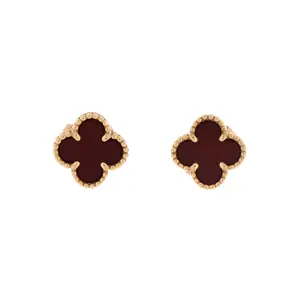 Pre-owned Van Cleef & Arpels Sweet Alhambra Stud Earrings 18K Rose Gold and Carnelian by Rebag