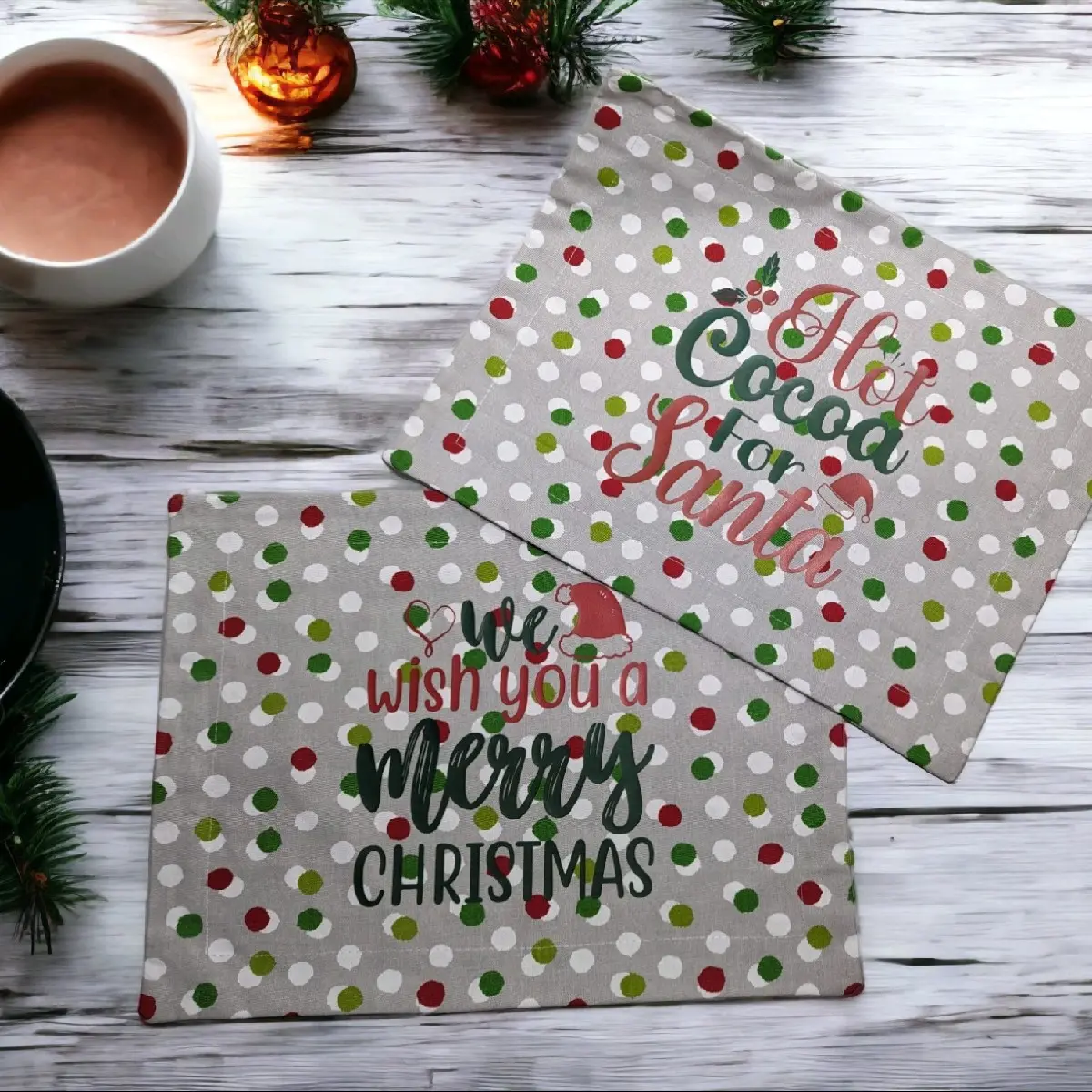 uble Sided Placemat Set of 2 | Christmas Free Dots | Washable Cotton Placemat | Fall Placemat | Colorful Red, Green, Grey Winter Placemats hand tufted hand placemat