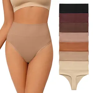 7-Pack Women's High Waist Thong, Body Hugging Fit Thick Fabric Comfort Everyday Underwear Panties Womenswear