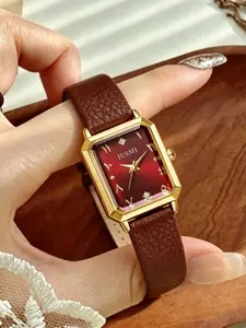 Jusmi Vintage Square Dial Watch, Multi-Color Leather and Steel Strap, Elegant Quartz Analog Watch for Women, Lightweight and Versatile