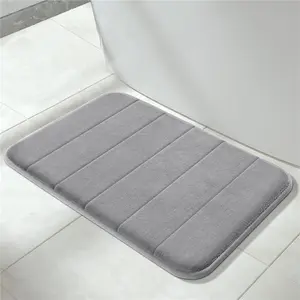 Memory Foam Bath Mat Rug, 24 x 17 Inches, Comfortable, Soft, Non-Slip, Super Absorbent, Quick Drying Bathroom Rug for Floor, Tub & Shower, Machine Washable, Thick, Grey,  Cozy, Microfiber, Traditional.