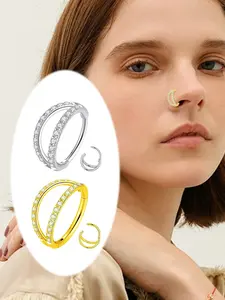 18G Nose Ring Set Double Nose Hoop Ring Stainless Steel CZ Rhinestone Nose Ring Septum Jewelry Hinged Segment Ring Clicker Nose Rings Hoops Body Piercing Silver Gold Nose Helix Cartilage Rook Earrings Lip Daith Rook Conch Hoop