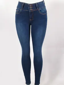 BS644-Women's High-Waisted Triple-Button Stretch Skinny Jeans with Rhinestone-Embellished Back Pockets Butt-Lifting Slimming Denim Ultra-Stretchy Comfort Fit for All Seasons
