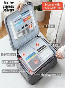 Large Capacity Document Organizer Bag, Waterproof Certificate Passport Holder, Lockable File Storage for Home Use, Minimalist Design for All Seasons, Travel Organizer Bag