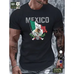 Mexico Flag Illustration Pure Cotton Men's T-Shirt For Casual Wear