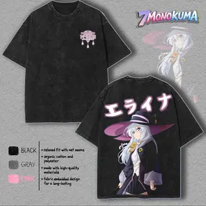 Elaina's Journey Anime Double Oversized Washed Tee Unisex Anime Lover Cotton Fabric men gifts i|k merch Tops Menswear graphic