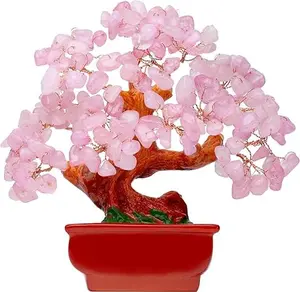 Crystal Tree Rose Quartz Crystals Feng Shui Decor Money Tree Bonsai Style Decoration Pink Office Decor Meditation Spiritual Gift for Women