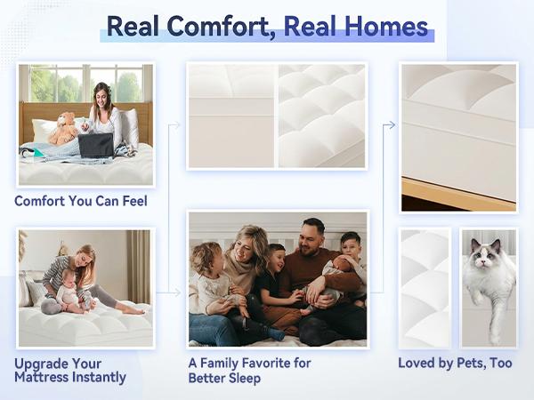 【TikTok Shop Mother's Day】ELEMUSE Extra Thick Mattress Topper for Back Pain, Plush Soft Pillowtop with Elastic Deep Pocket, cooling Down Alternative Filling, Soft Pillow Top for Better Sleep & Back Pain Relief