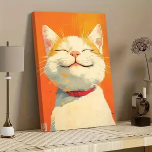 [2D flat] 1PC Modern Minimalist Smiling Wall Art - Thick Wood Frame Canvas Print Suitable for Bedroom, Living Room, Vertical Hanging Decor, Hook-and-Frame, Spring Summer Decorations (Art Deco)