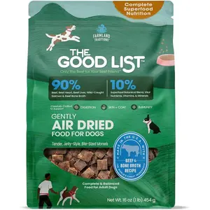 The Good List Air-Dried Dog Food, Premium Beef & Bone Broth for Dogs, Protein Rich & Grain-Free Nutrition, 1 Pound Bag