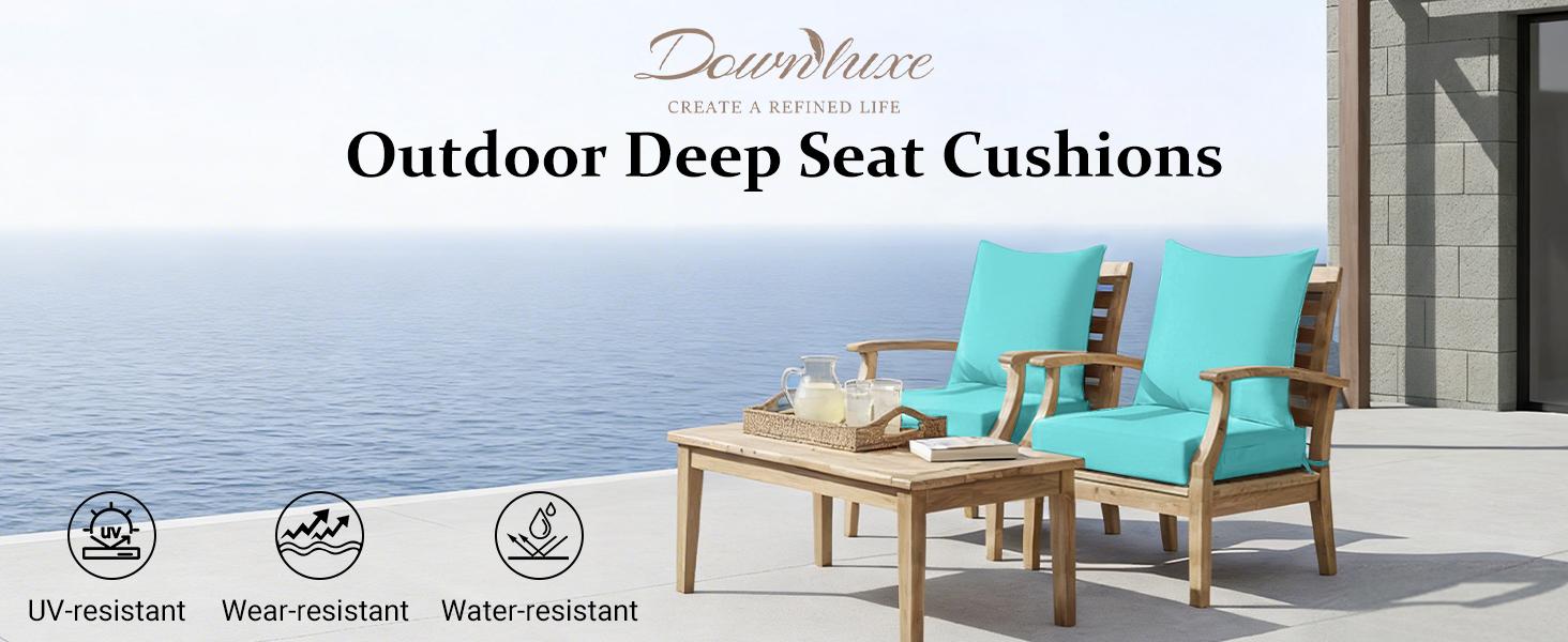 【Summervibes】downluxe Outdoor Chair Cushions, Waterproof Fade Resistant Patio Furniture Cushions with Handle & Removable Cover, Deep Seat Outdoor Cushions for Sofa, Couch and Patio Chairs