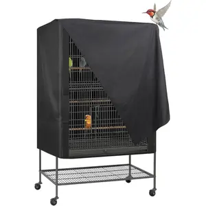 Universal Pet Cage Cover for Cats, Birds, and Small Animals - Good Night Series (Black, Large)