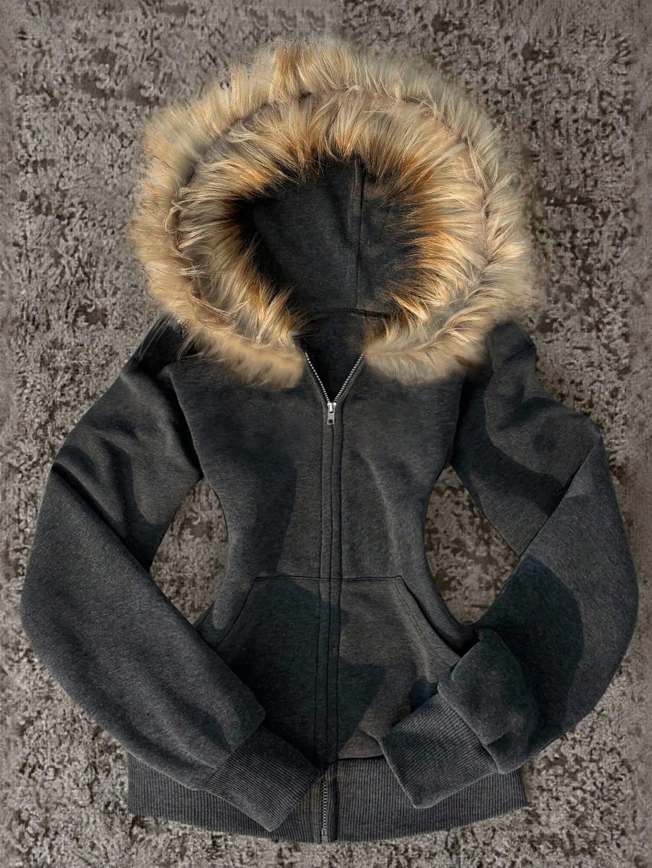New Women Zip-Up Hoodie Sweatshirt, Gray Long Sleeve Jacket