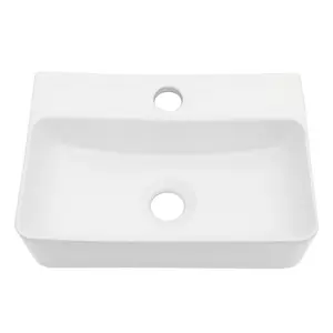 Sarlai 14 x 10 Inch Wall Mounted Bathroom Sink White Ceramic Rectangle Wall Hung Sink Hand Washing Ceramic Basin Floating Bathroom Sink Hanging Lavatory Sink