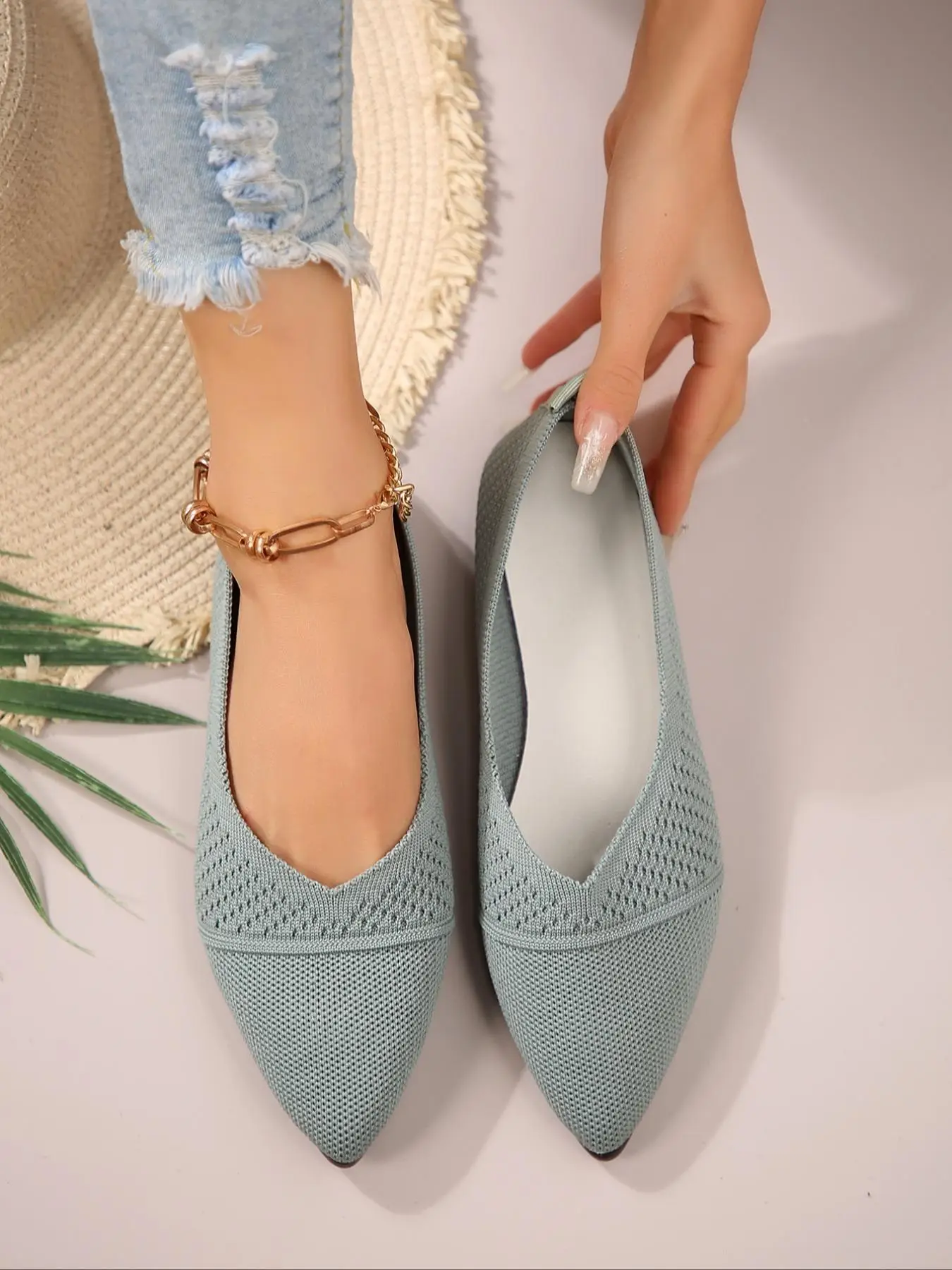 Women's Solid Color Pointed Toe Ballet Flats, Casual Comfortable Breathable Flat Shoes, All-match Commuter Shoes for Work & Daily Wear, Girl