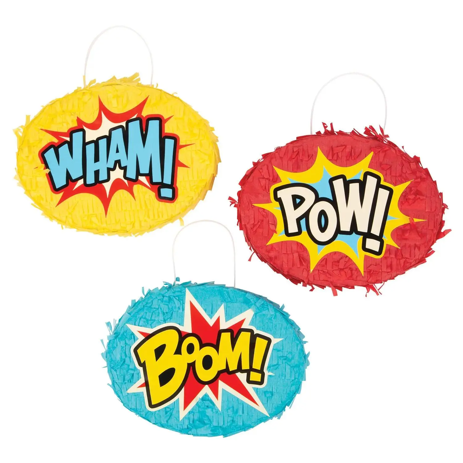 Comic Book Superhero Mini Piñatas, 6-Pc Multicolor Party Favors Assortment, 6" x 8" Festive Decor Gifts for Parties, Action Comic Book Sayings
