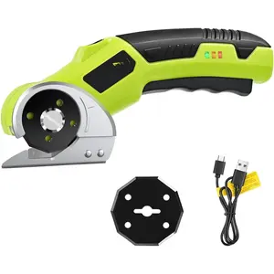4V Cordless Electric -Rechargeable Rotary Box  w/ 2.0Ah , 2 Self-Sharpening , LED Light & Safety Lock,Carpet  Tool for Cardboard, Fabric, Leather, Plastic