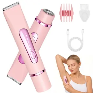 Bikini Trimmer for Women, Dual Head Electric Razor for Bikini, Underarm, Leg & Facial Hair, Painless Ceramic Blade, IPX7 Waterproof Electric Shaver for Women