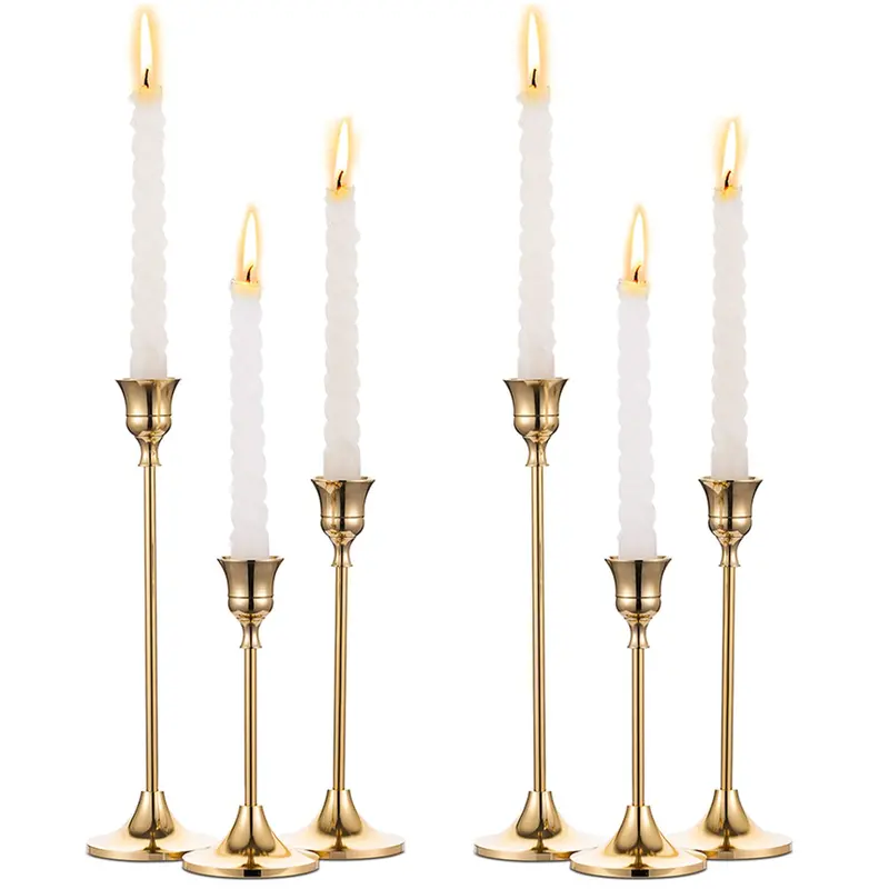 Nuptio 5.9"(15cm) Corrosion Resistant Golden Brass Candlestick Holders - Antique Luxury Metal Home Decor Ornaments for Bedroom Table, Mantel, Birthday Gift