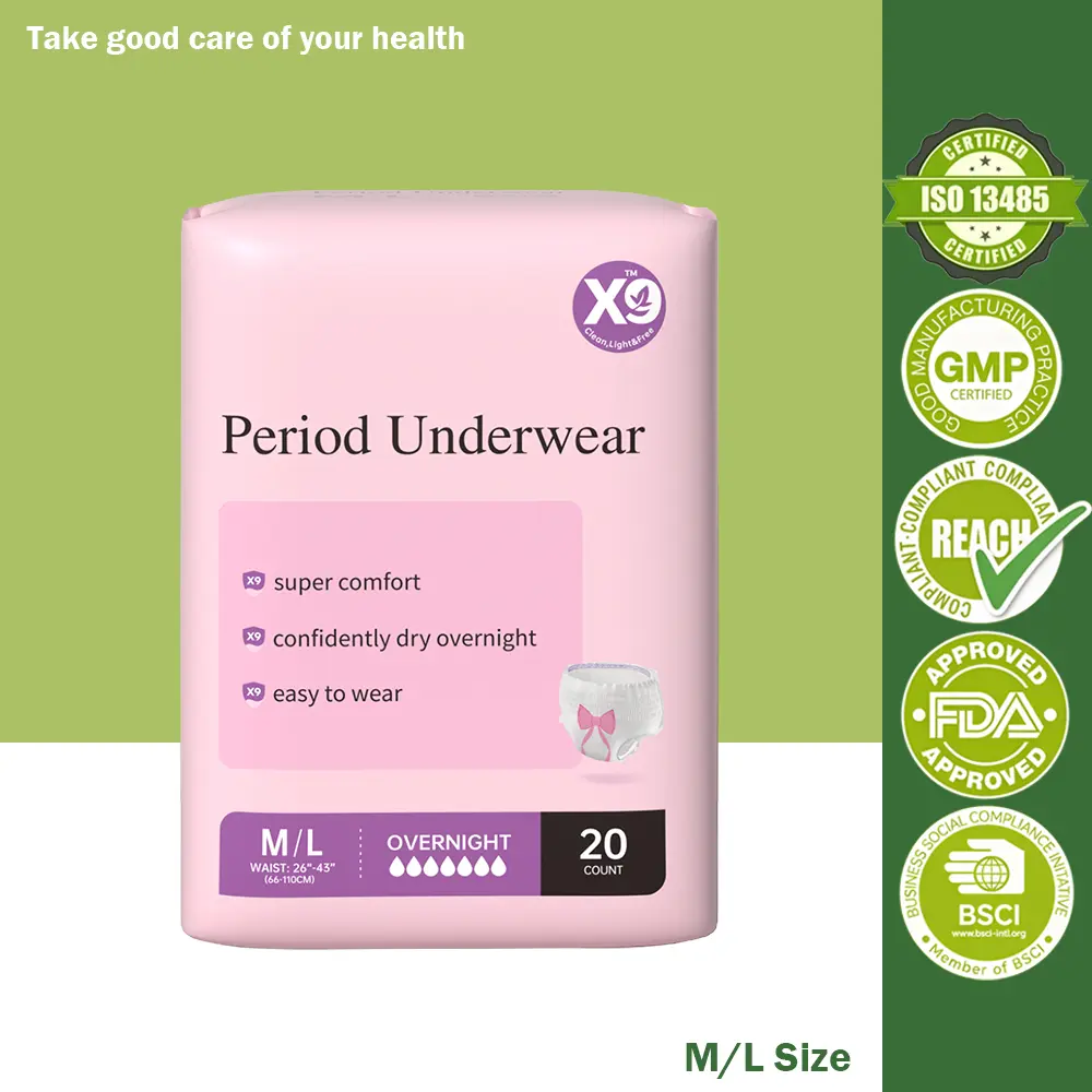 X9 Menstrual Underwear, High Absorbency & Leakproof Period Panties for All Flow Strengths, Unscented & Chlorine-Free, Size M/L, 20 Count, High Absorption, Leak Prevention, Menstruation, Snug Fit Elastic