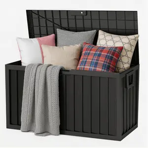 75 Gallon Large Deck Box, Waterproof Outdoor Storage Box with Wheels & Lockable Lid, 485 LBS Weight Capacity, Weather Resistant Resin Storage Bin for Patio Cushions, Pool Supplies, Garden Tools