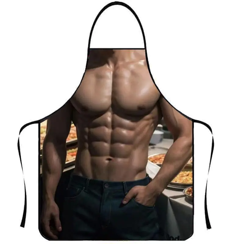Strong Physique Pattern Apron, 1 Count Breathable Polyester Essential Kitchen Item Kitchen  Apron, Summer Cooking Apron for Men & Women, Unisex Design,Nails Design Tool,Mother's Day Gift, Kitchen&Cleaning Essential