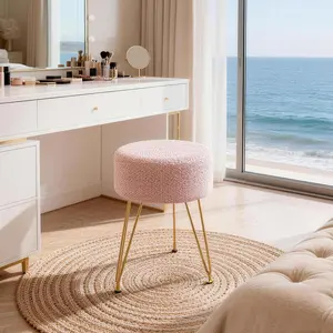 Vanity Stool, Vanity Stools for Makeup Room, Round Ottoman Foot Stool, Velvet Footrest Vanity Chair for Bathroom Vanity, Bedroom, Living Room, Entryway, Offices, Easy-Clean Soft Fabric