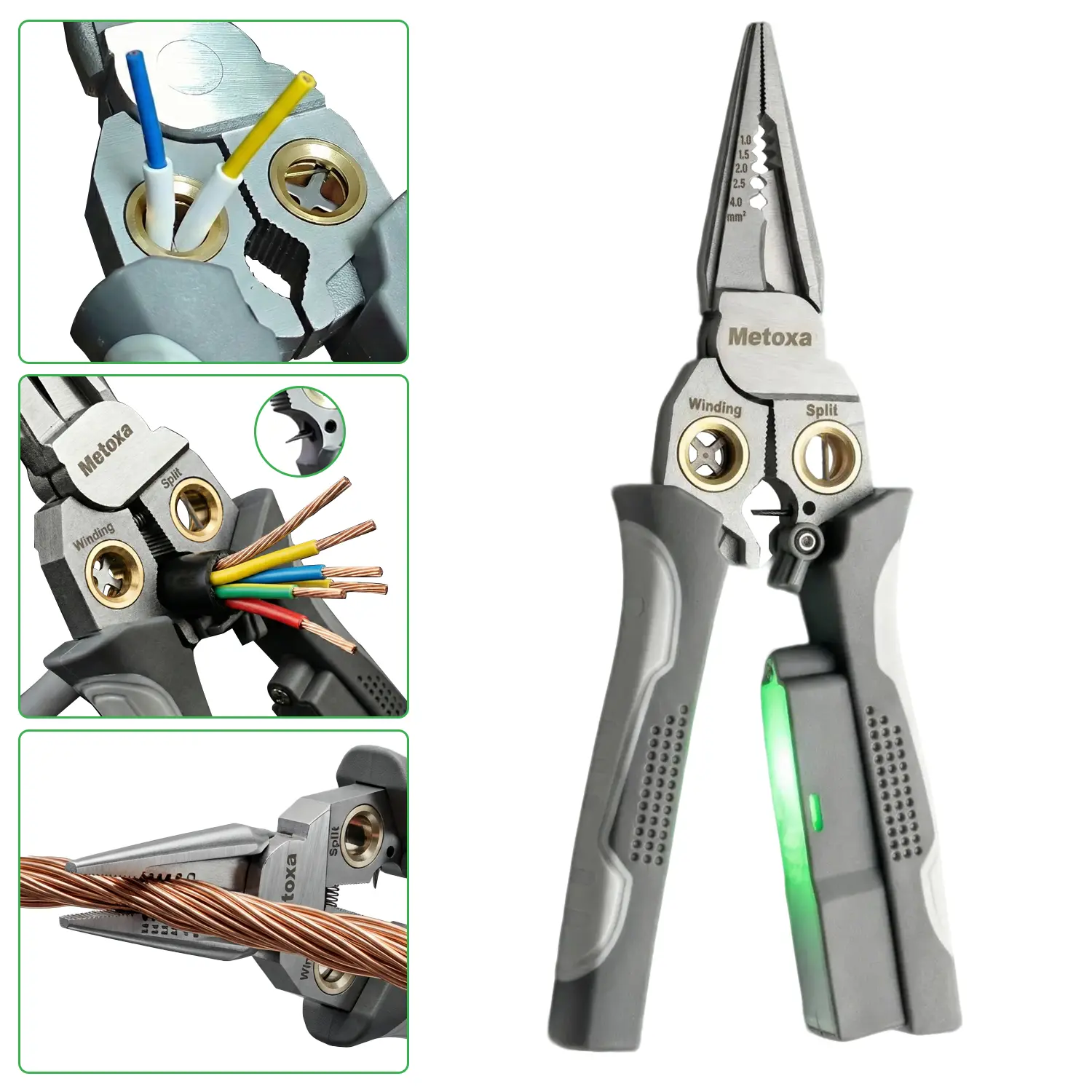 METOXA 8-in-1 Wire Stripper & Crimper Hand Tool Kit Set, Stainless Steel Multi-Function Electrician Tool with NCV Voltage Tester, Wirecutters, Ergonomic High-Leverage Grip, Multiple Gauges Precision-Ground Stripping Holes