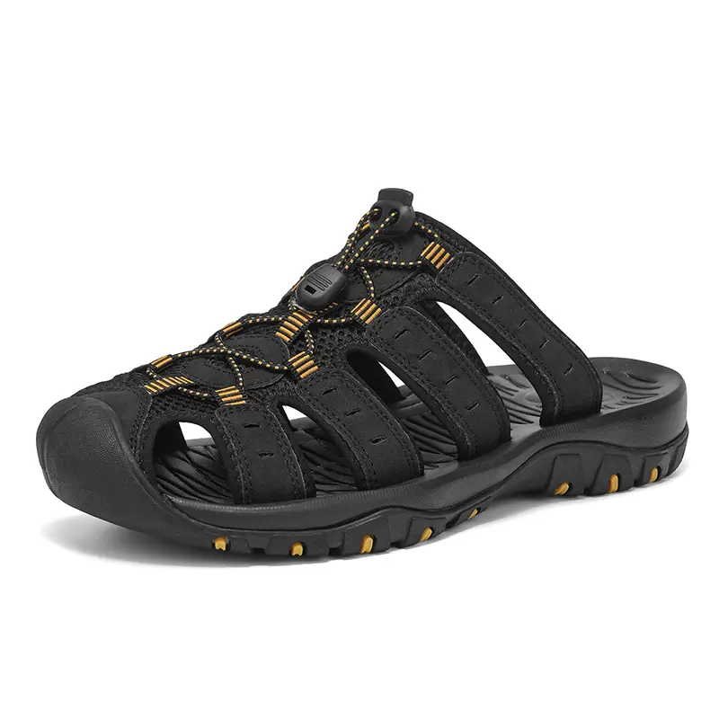 Ubetif Men's Gorpcore Aesthetic Slip-On Trail Sandals - PU Leather Comfort Cushioned Daily Walking Footwear with Toe Protection for Fishing Trips, Beach Outings