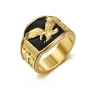 18K Gold and Silver Plated Stainless Steel Men's Ring, Eagle Shape, Perfect for Parties, Banquets and Nightclubs, Casual Jewelry Gift