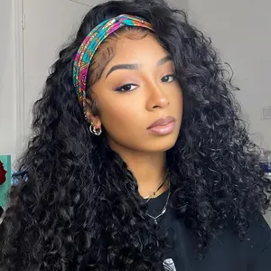 Bling Hair Headband Wig Deep Wave Human Hair Wigs for Black Women Glueless None Lace Front Wigs Beginner Friendly summerwins