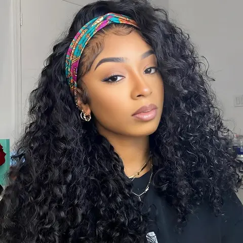 BLING HAIR 100% Human Hair Headband Wig - Deep Wave, Glueless, Non-Lace Front, Easy-Remove, Heat Resistant, Beginner-Friendly for Black Females