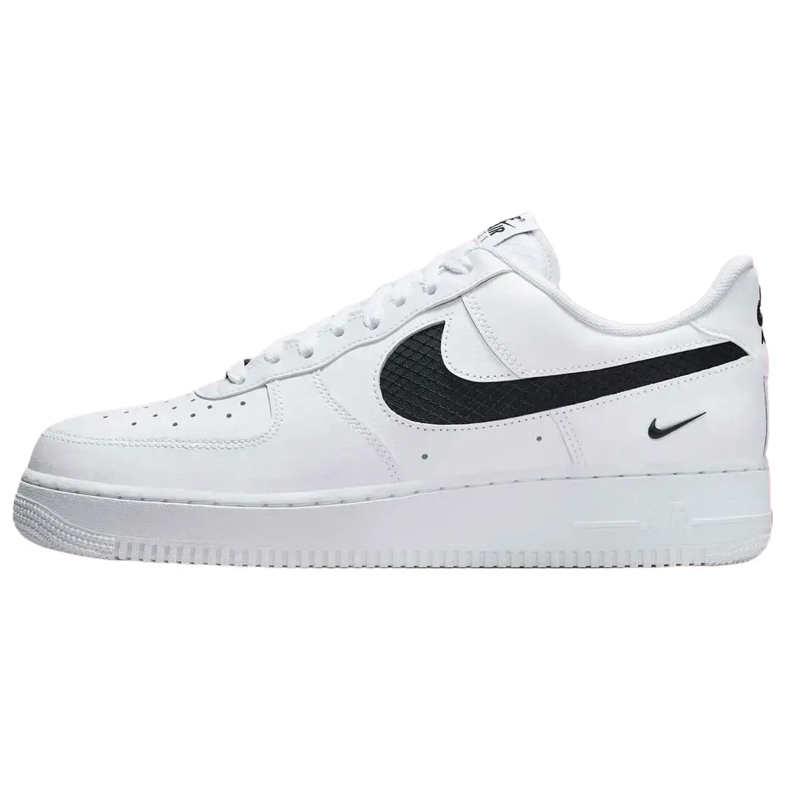 Nike Air Force 1 'Nylon Swoosh - Black White' Men's Lace-Up Mixed-Material All-Season Sneakers, Iconic Design with Modern Twist, Suitable for Any Outfit, Classic, Casual Wear, Comfortable, Lace-Up Fit, Iconic Look